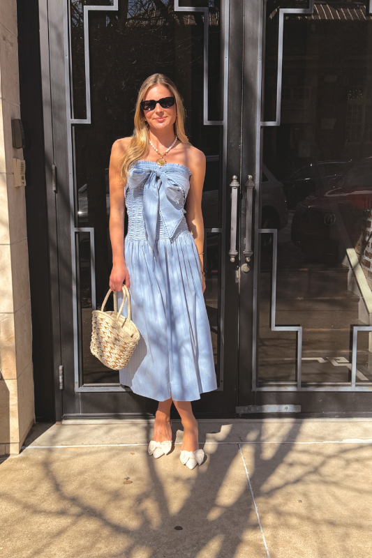 Selma Smocked Midi Dress - Blue Stripe Selma Smocked Midi Dress - Blue Stripe
