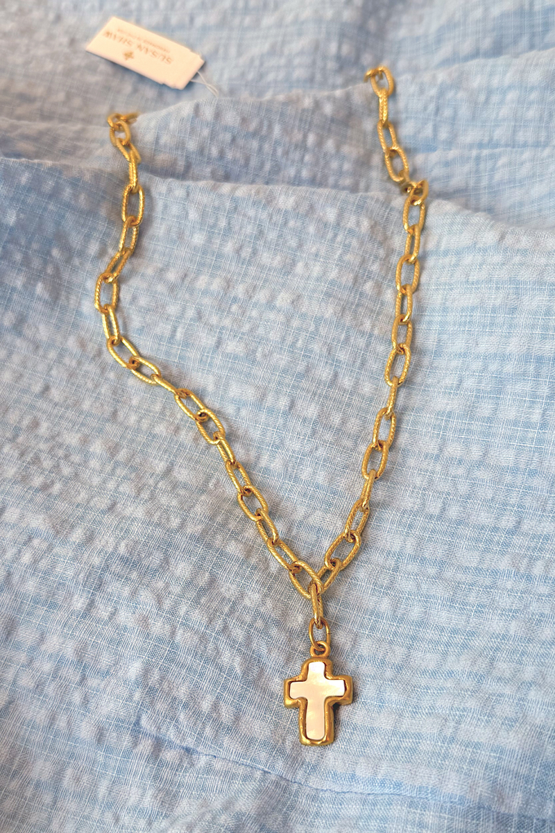 Susan Shaw: Mother Of Pearl Cross Necklace – wander boutique