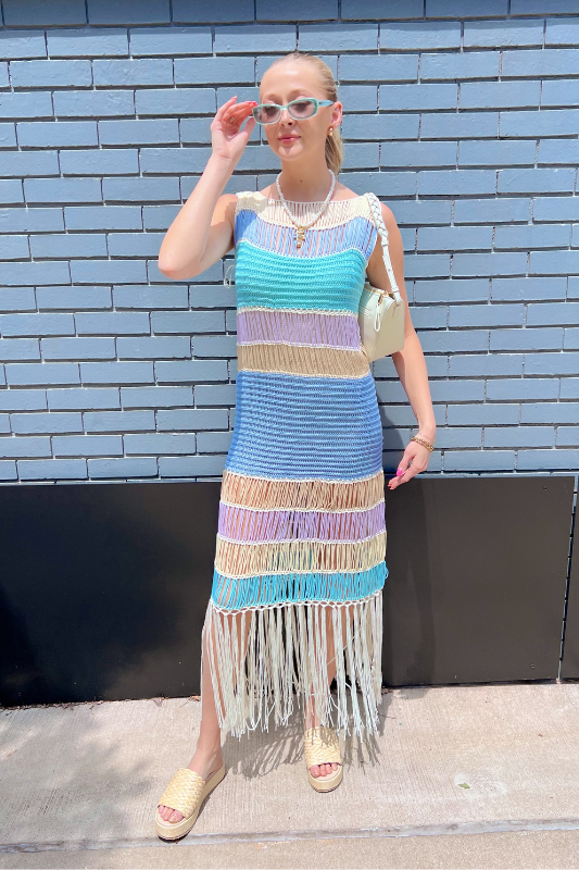 Flirtini Fringe Knit Dress - Periwinkle Multi wander boutique Flirtini Fringe Knit Dress - Periwinkle Multi wander boutique
