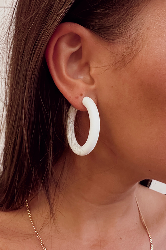 Large white hoop earrings discount