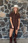There She Goes Checkered Suede Folded Cuff & Hem Romper