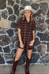 There She Goes Checkered Suede Folded Cuff & Hem Romper