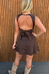Sunnie Suede Backless Dress - Dark Brown
