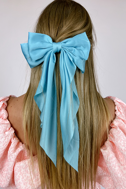 Satin Hair Bow -Light Blue