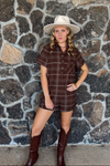 There She Goes Checkered Suede Folded Cuff & Hem Romper