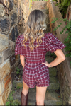 Cider & Spice Plaid Puff Sleeve Romper