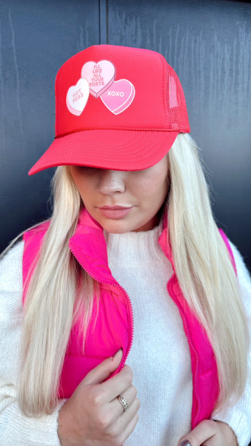Candy Hearts Hat -Red