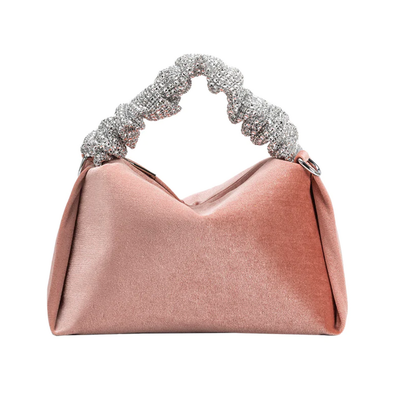 Melie Bianco: Estela Blush Velvet Top Handle Bag