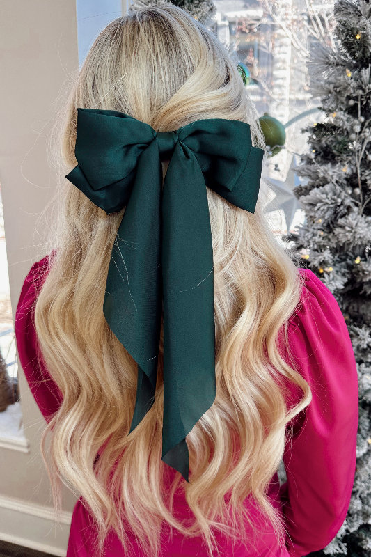 Satin Hair Bow - Emerald
