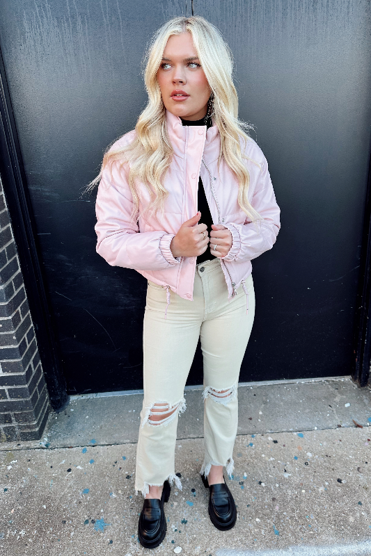 Ski Date Leather Puffer Jacket - Pink