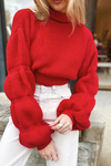Talk To Me Red Bubble Sleeve Sweater