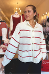 Claire Striped Chunky Cardigan - White/Red