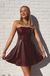 Autumn Nights Leather Flare Dress - Burgundy