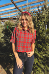 Dean Plaid Cropped Collared Top - Red