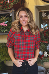 Dean Plaid Cropped Collared Top - Red