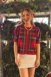 Sugarplum Scalloped Plaid Sweater - Red