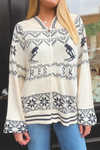 Apres Ski Knit Zip Up Top - Cream/Navy