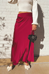 Holiday Cheer Satin Midi Skirt - Cranberry