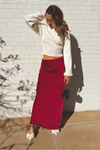Holiday Cheer Satin Midi Skirt - Cranberry