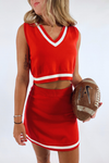 Back In Town Sweater Top + Skirt Set- Red/White