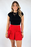 Kick It Pleated Tie Mini Skort - Red