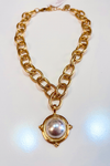 Susan Shaw: Cotton Pearl On Handcast Gold Chain Necklace