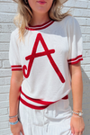 Saturday's Best "A" Puff Sleeve Knit Top - Cream/Red