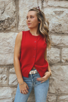 Cheri Sleeveless Button Down Top - Red