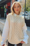 Cassidy Collared Cable Knit & Button Down Mix Top