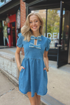 Bardot Bow Collar Denim Dress