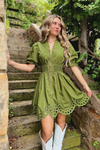 Sookie Zip Detail Eyelet Dress - Olive