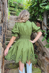 Sookie Zip Detail Eyelet Dress - Olive