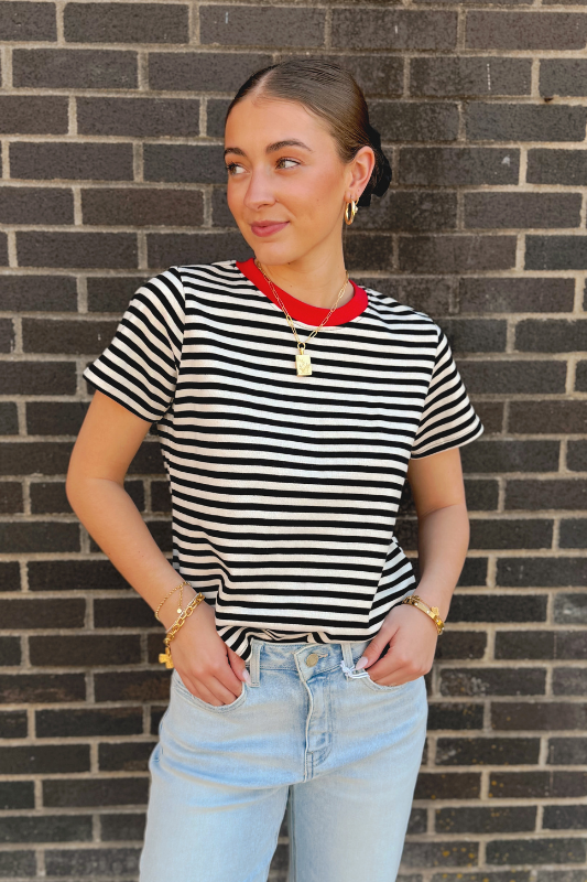 The Cooper Top - Black/White/Red – wander boutique
