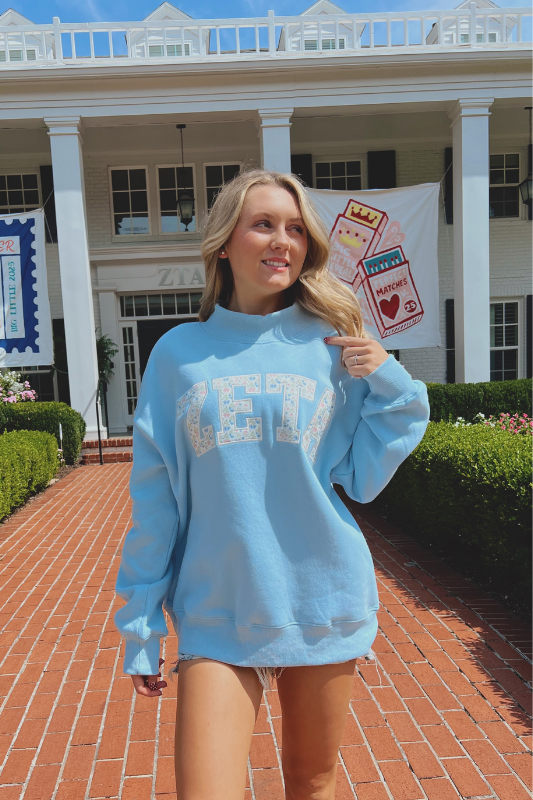 Greek Floral Embroidered Mockneck Sweatshirt – wander boutique