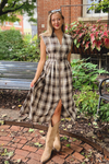 Jess Plaid  Zip Detail Midi Dress - Mocha