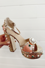 Azalea Wang: Cici Jeweled Platform Heel - Pink