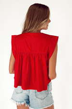 Team Captain Pleated Blouse -Red