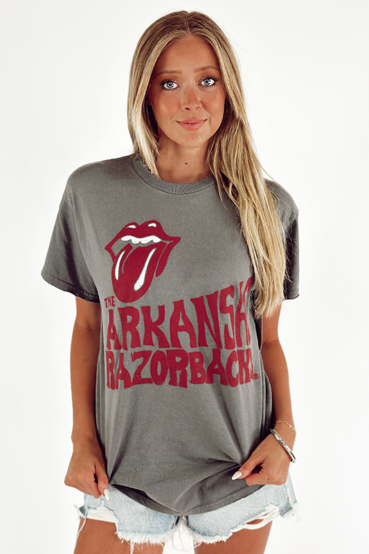 Charcoal Rolling Stones Arkansas Razorbacks Dazed Thrifted Tee