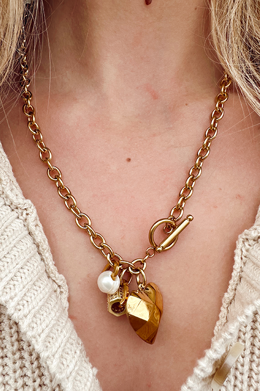 Gina Carmen: Pearl Heart Charm Necklace #332