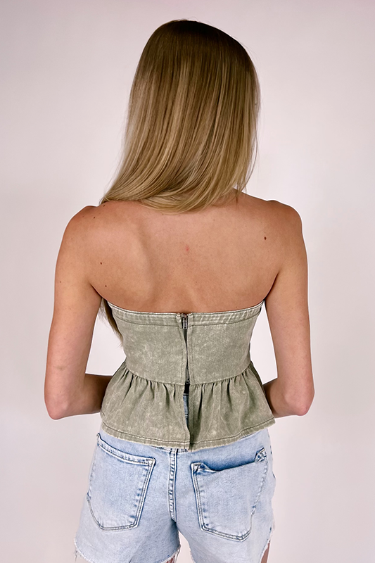 Country Charm Denim Top -Olive