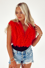 Ruffle & Rally Tulle Bodysuit -Red