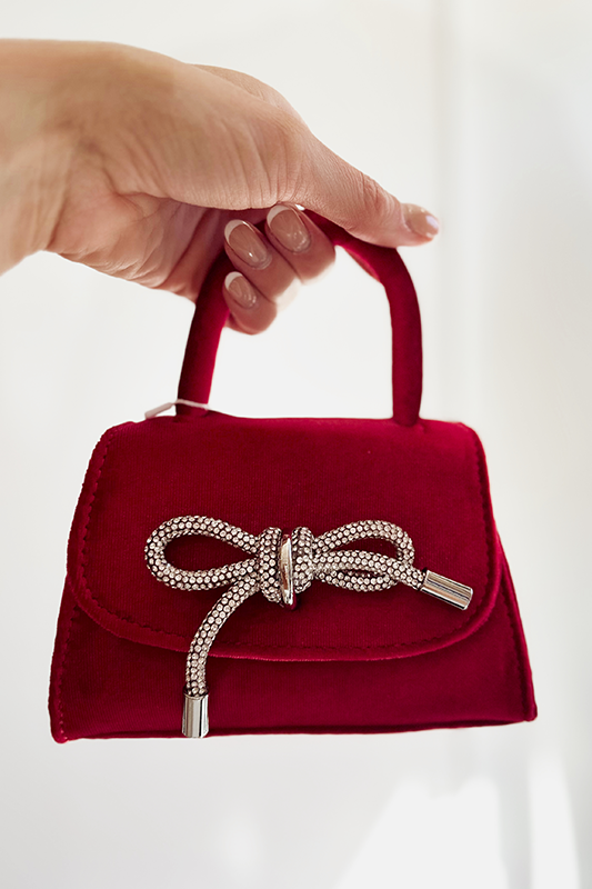 Melie Bianco: Sabrina Mini Velvet Handbag - Red