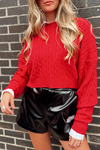 Toni Cropped Knit Sweater -Red