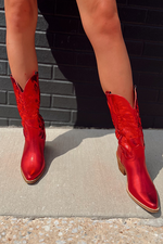 Vikki Metallic Western Boots - Red