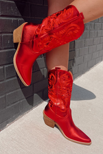 Vikki Metallic Western Boots - Red