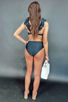 Buddy Love: Vera Ruffle Shoulder Bikini Top -Black