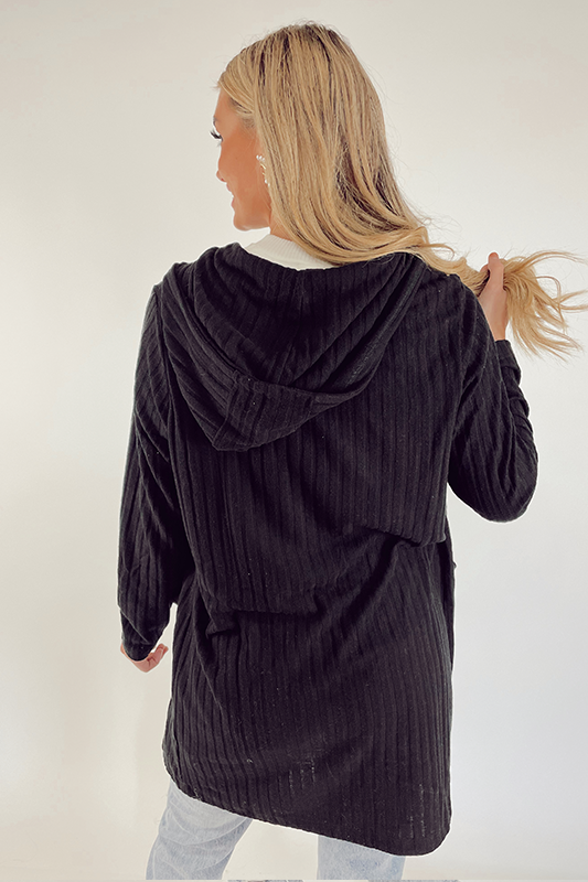 Chaser: Hooded Open Duster Cardigan -Black