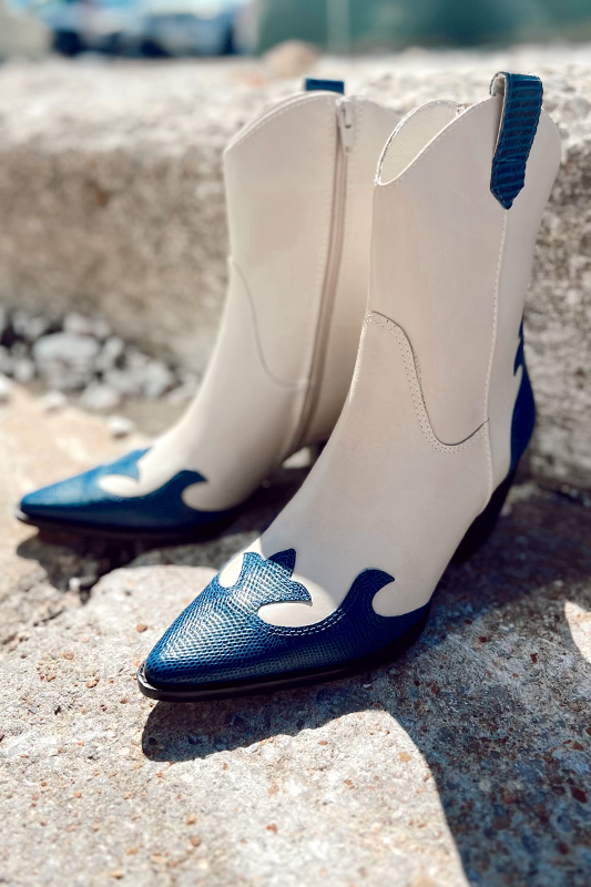 Matisse: Claude Western Boot - Bone/Blue – wander boutique Matisse: Claude Western Boot - Bone/Blue – wander boutique