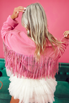 Buddy Love: Skylar Fringe Fur Jacket -Hot Pink